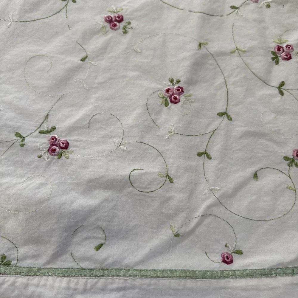 2 White Standard Shams Pillow Case Carnation Floral Embroidered Cottage Core